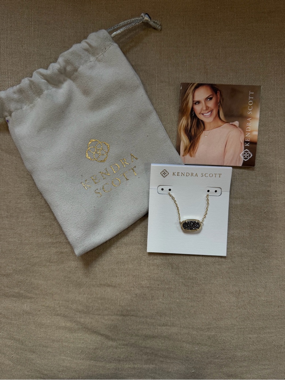 Kendra Scott Elisa Gold Tone Gray Druzy Pendant Necklace NWT